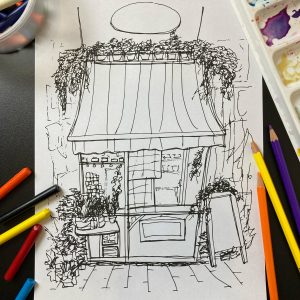 Ilustração para Colorir - Pequeno Restaurante