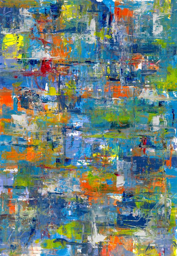 Pintura Abstrata Acrílica - Azul e Branco