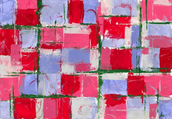 Pintura Abstrata - Quadrados Azuis e Vermelhos