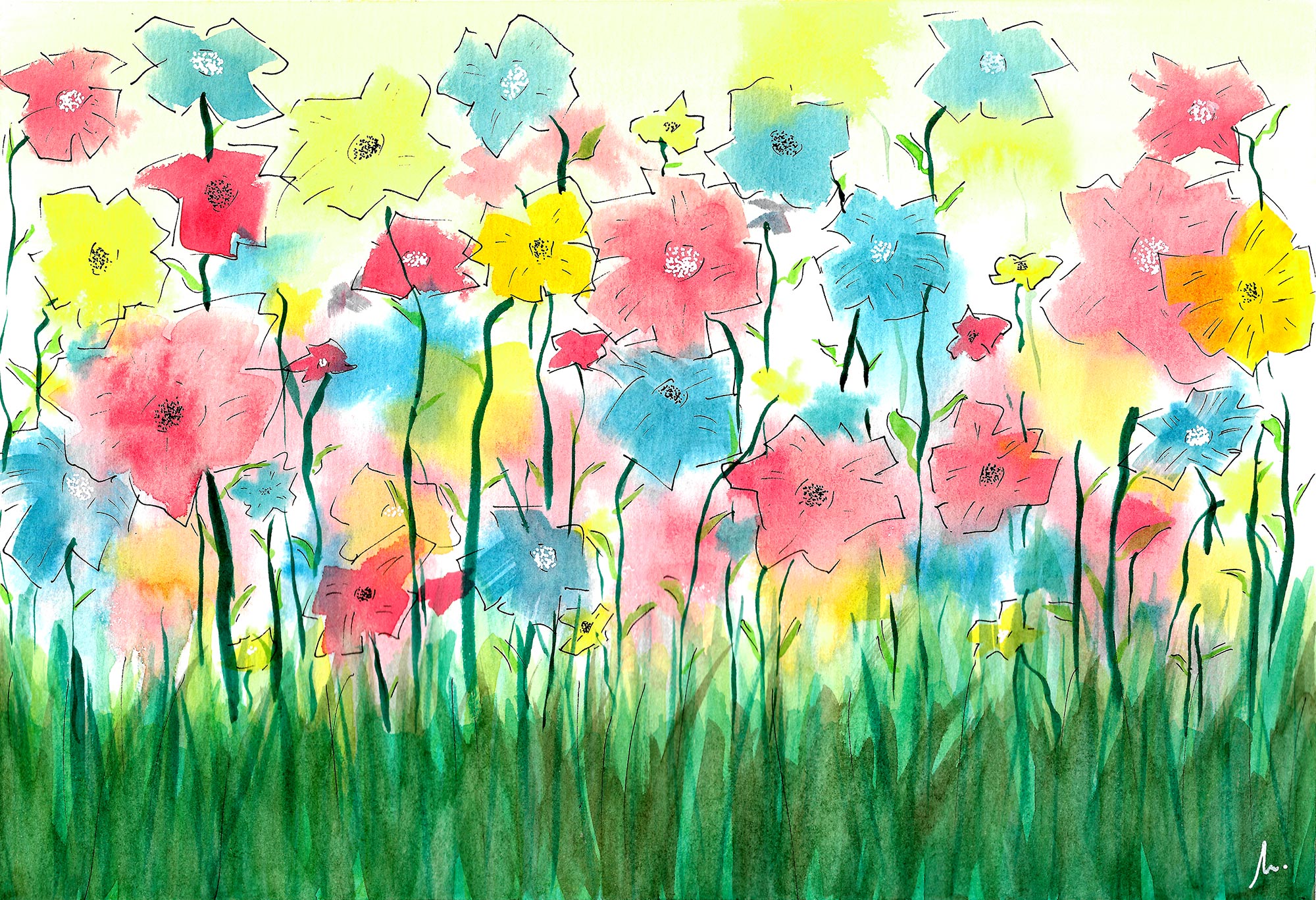 Desenhos de flores em aquarela de jardins pintados para inspirar